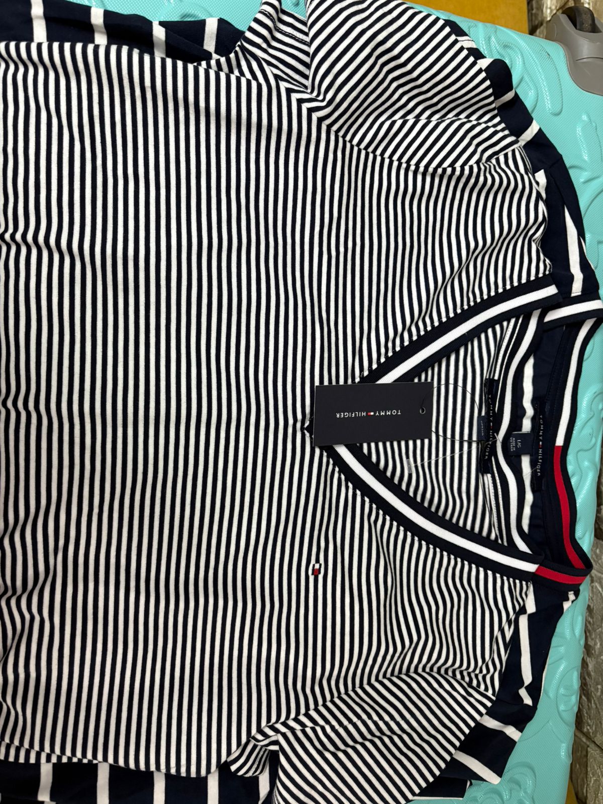Blusa Manga Corta Rayas Finas Navy