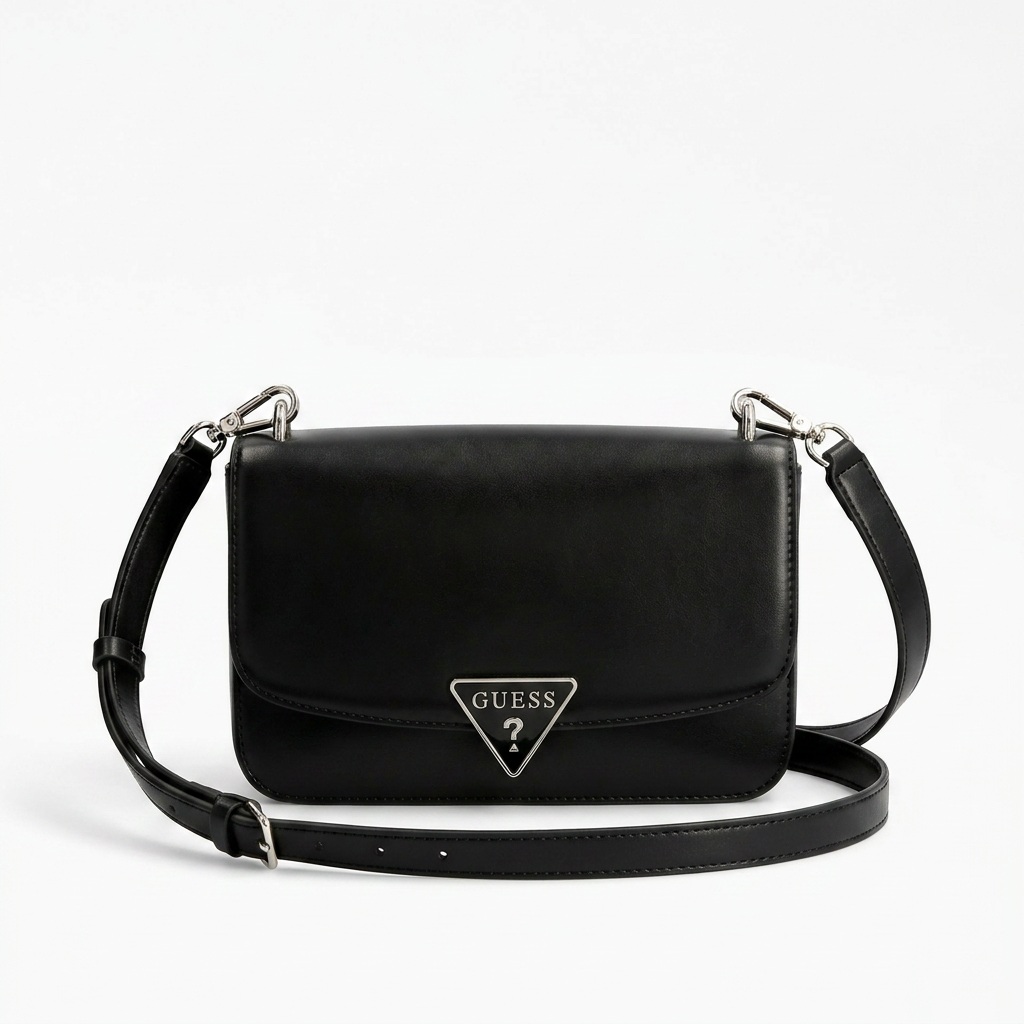 Guess Bolso Flap Crossbody Negro Logo Triángulo