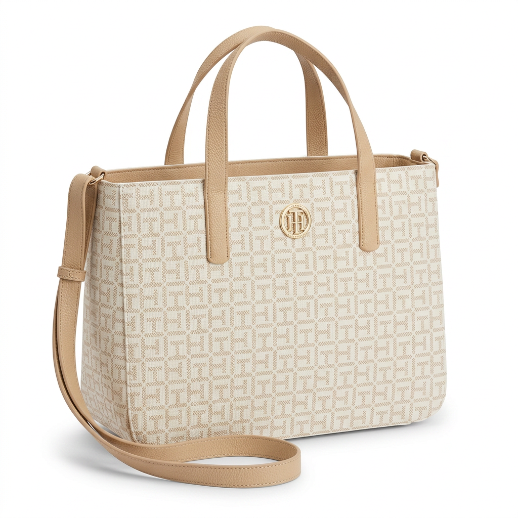 Tommy Hilfiger Tote Monogram Crema + Correa Crossbody