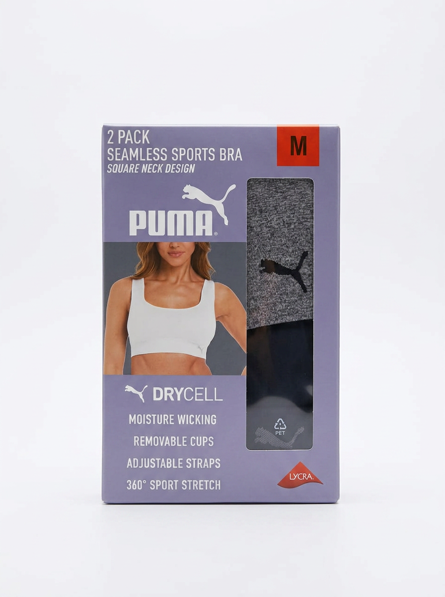 Puma Sports Bra Seamless 2-Pack Gris + Negro