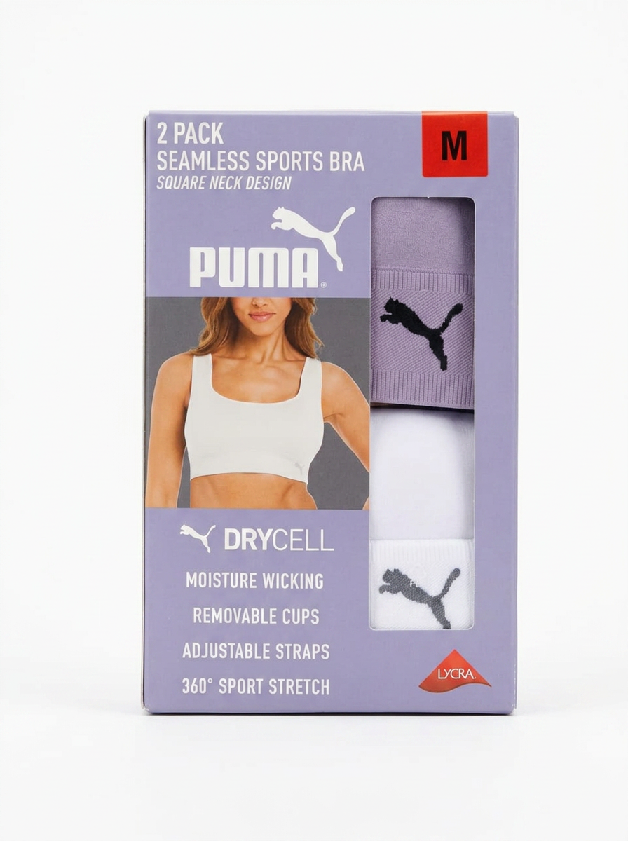 Puma Sports Bra Seamless 2-Pack Lila + Blanco