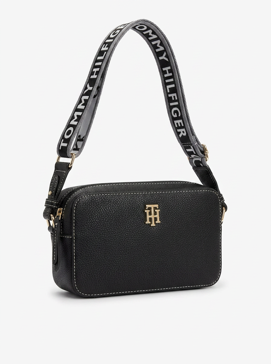 Tommy Hilfiger Camera Bag Cuero Negro Correa Logo