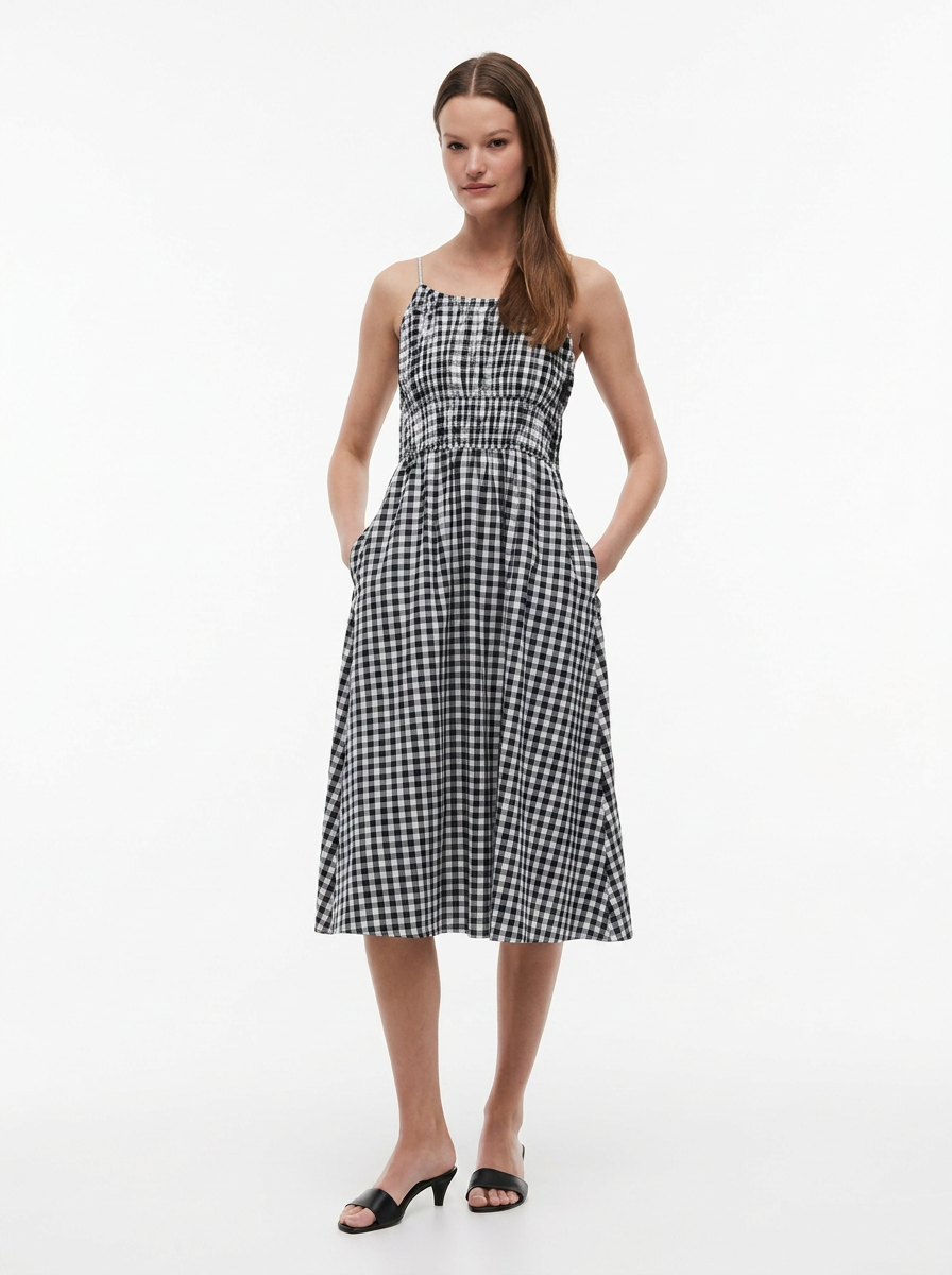 Vestido Midi Gingham Cuadros Blanco y Negro