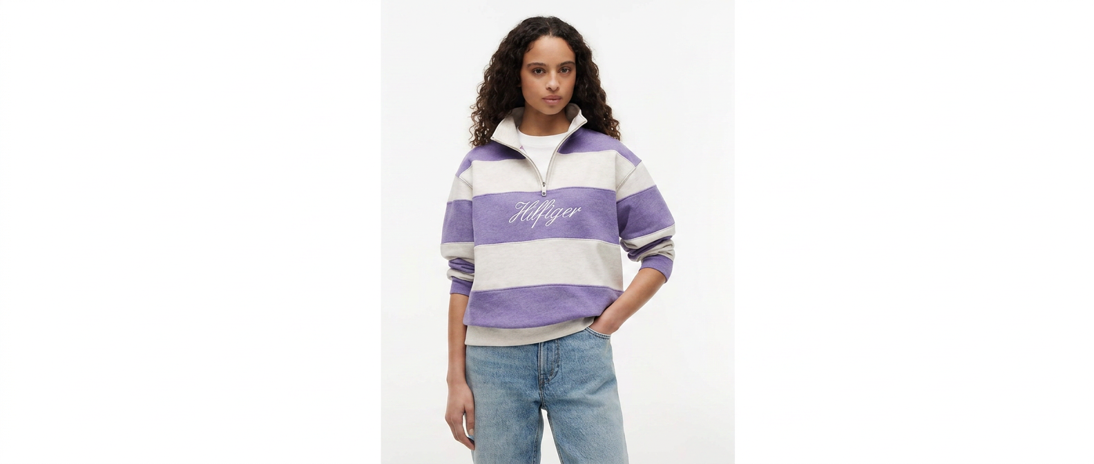 Tommy Hilfiger Polera Quarter-Zip Rayas Lila