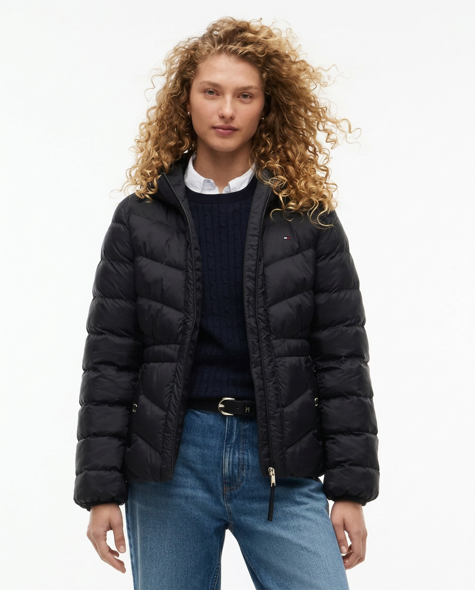 Tommy Hilfiger Casaca Puffer Negra con Capucha
