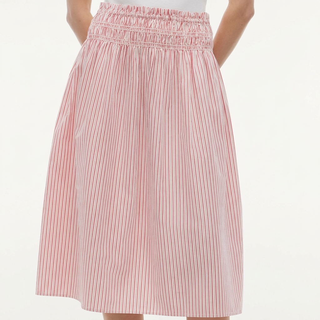 Tommy Hilfiger Falda Midi Rayas Rojas Cintura Smocked