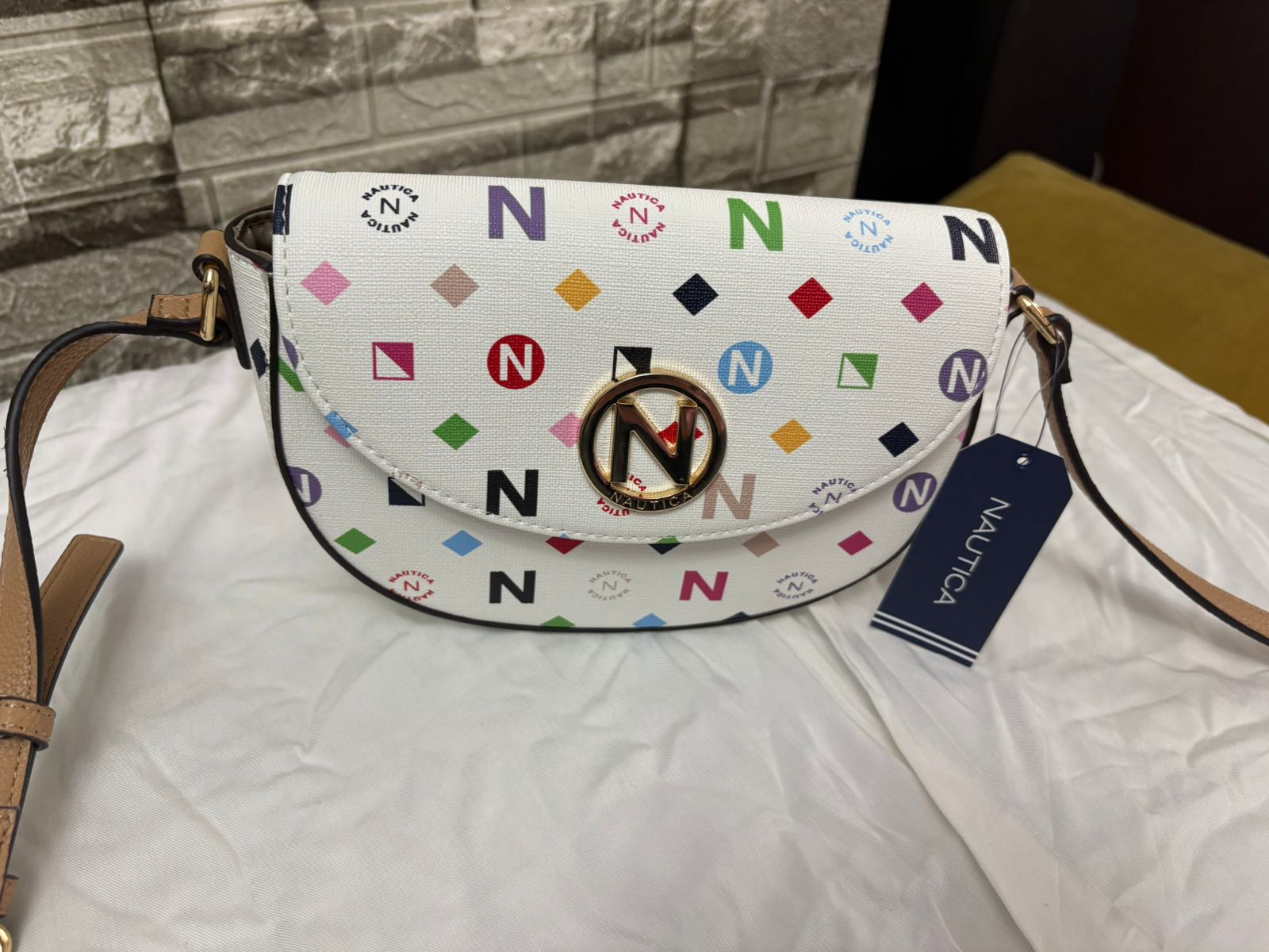 Nautica Multicolor Monogram Crossbody White