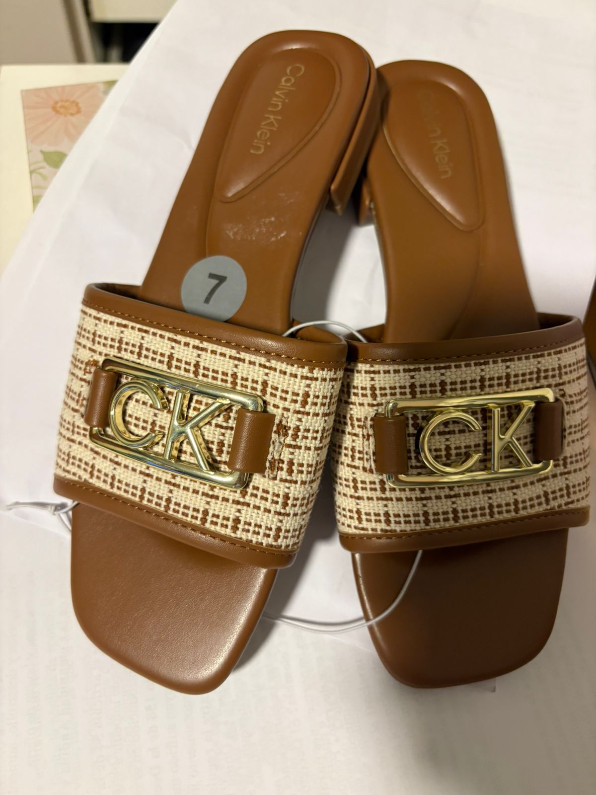 Calvin Klein Slide CK Logo Tweed Cognac